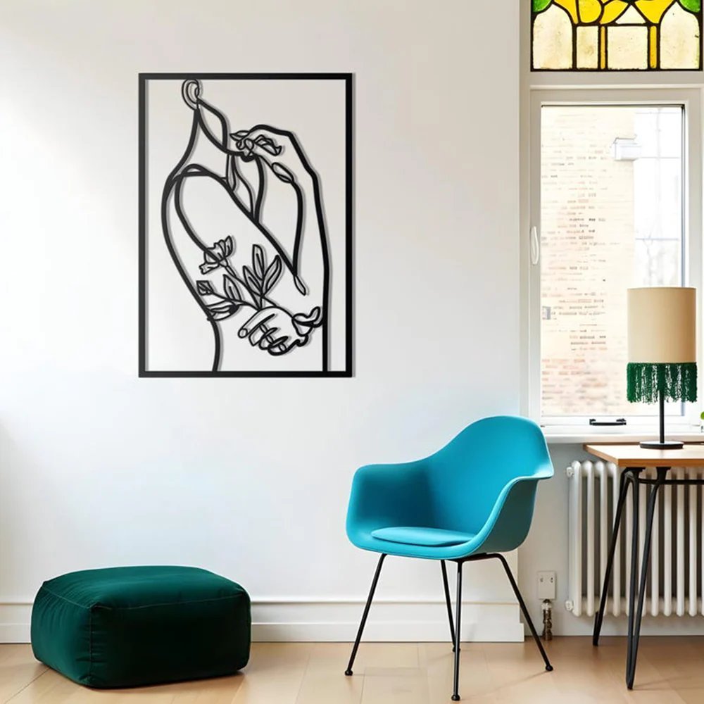Women With Flower Line Metal Artwork Wall Decor - Image 3