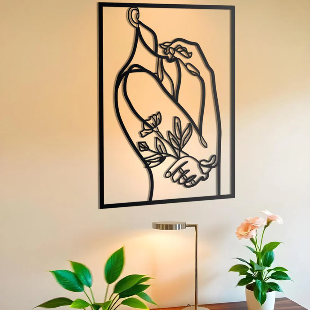 Women With Flower Line Metal Artwork Wall Decor - Image 4