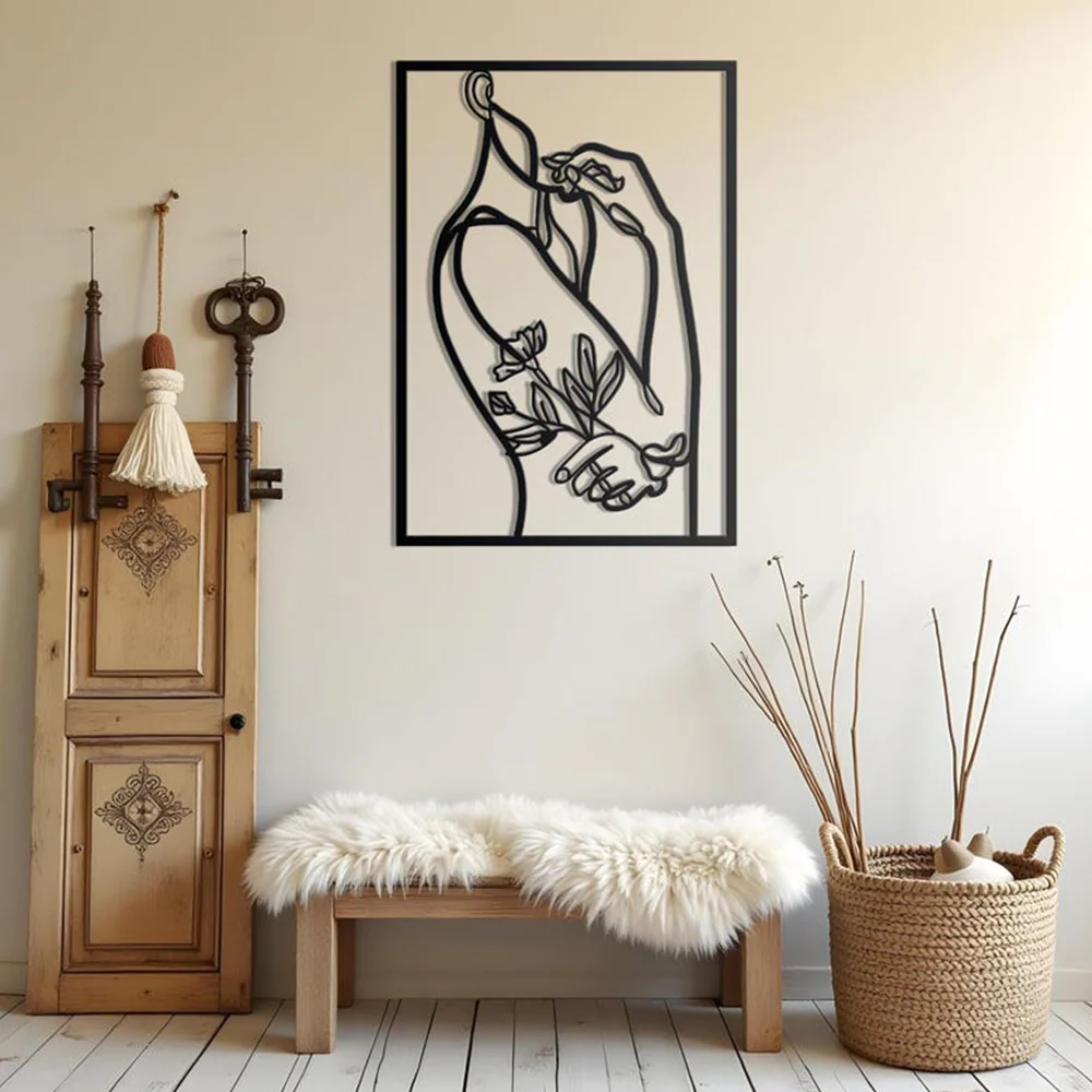 Women With Flower Line Metal Artwork Wall Decor - Image 5