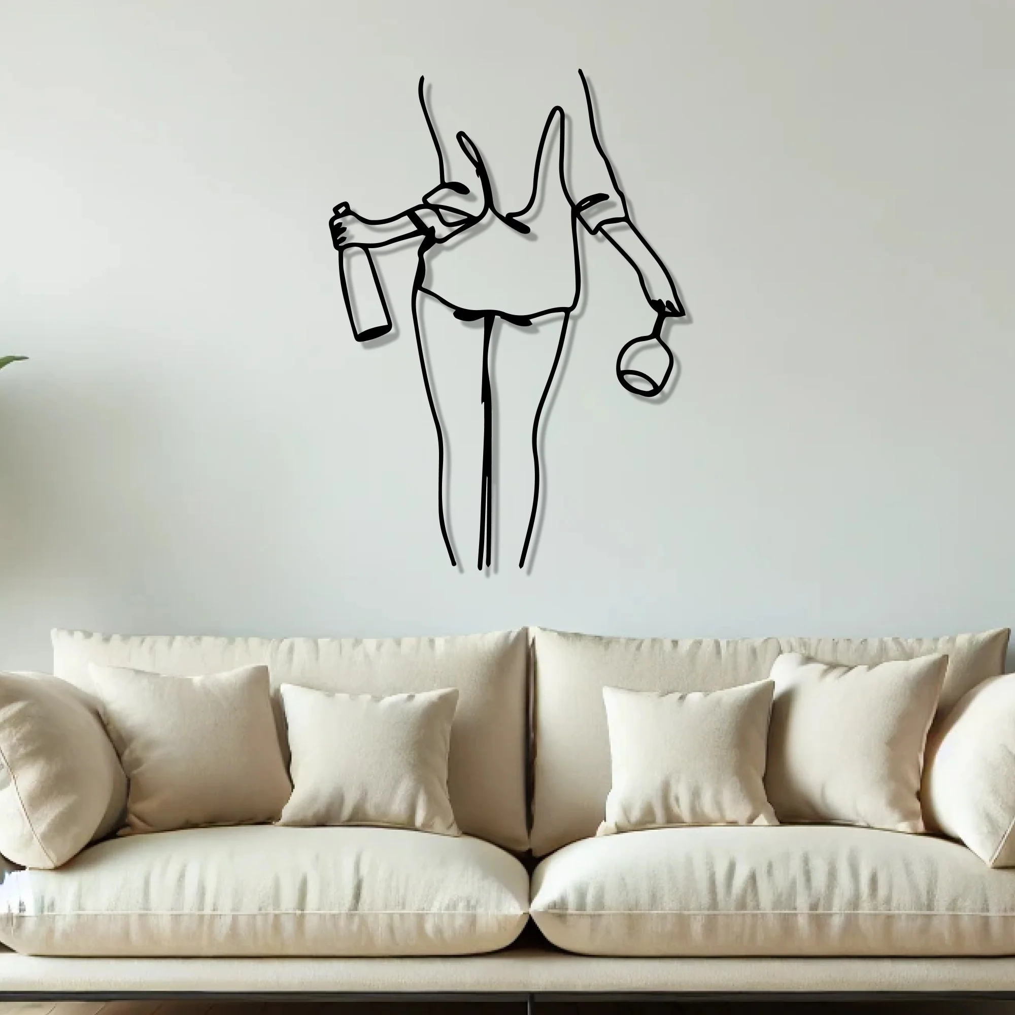 Women with Wine Line Art Metal Wall Art Decor