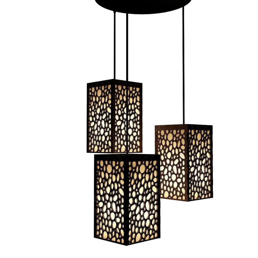Wooden Ceiling Pendant Light Round Pattern Design Modern Lamp For Home Decoration, Living Room - Image 3