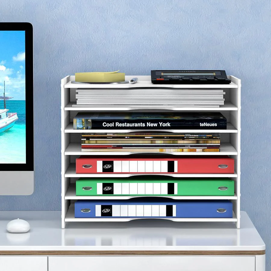 Wooden Desk File Organizer | Multi-Tier Office Document Storage Rack - Image 6