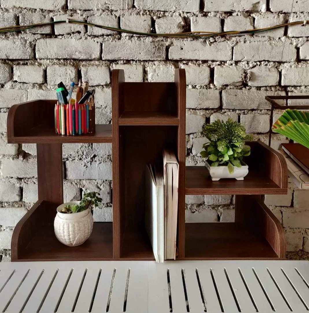 Wooden Desktop Book Rack with Multi Storage Shelves - Image 11