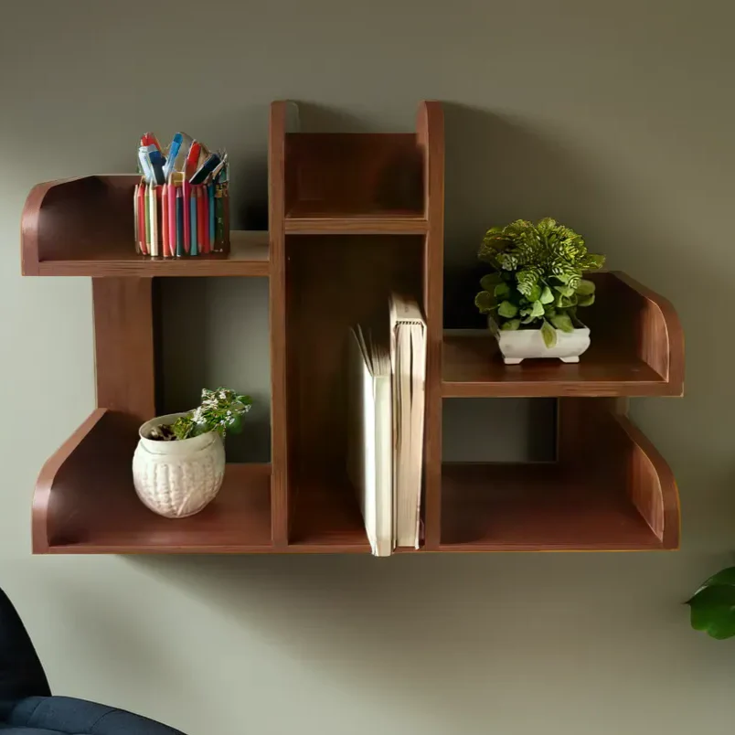Wooden Desktop Book Rack with Multi Storage Shelves - Image 8