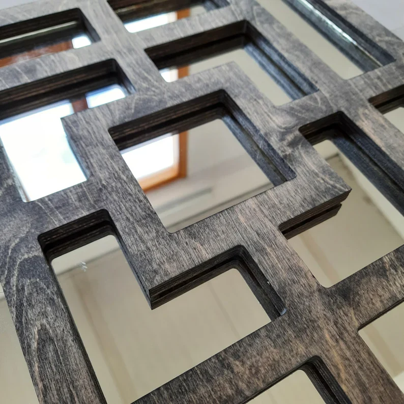 Wooden Geometric Mirror Set | 3-Piece Square Wall Décor - Image 2