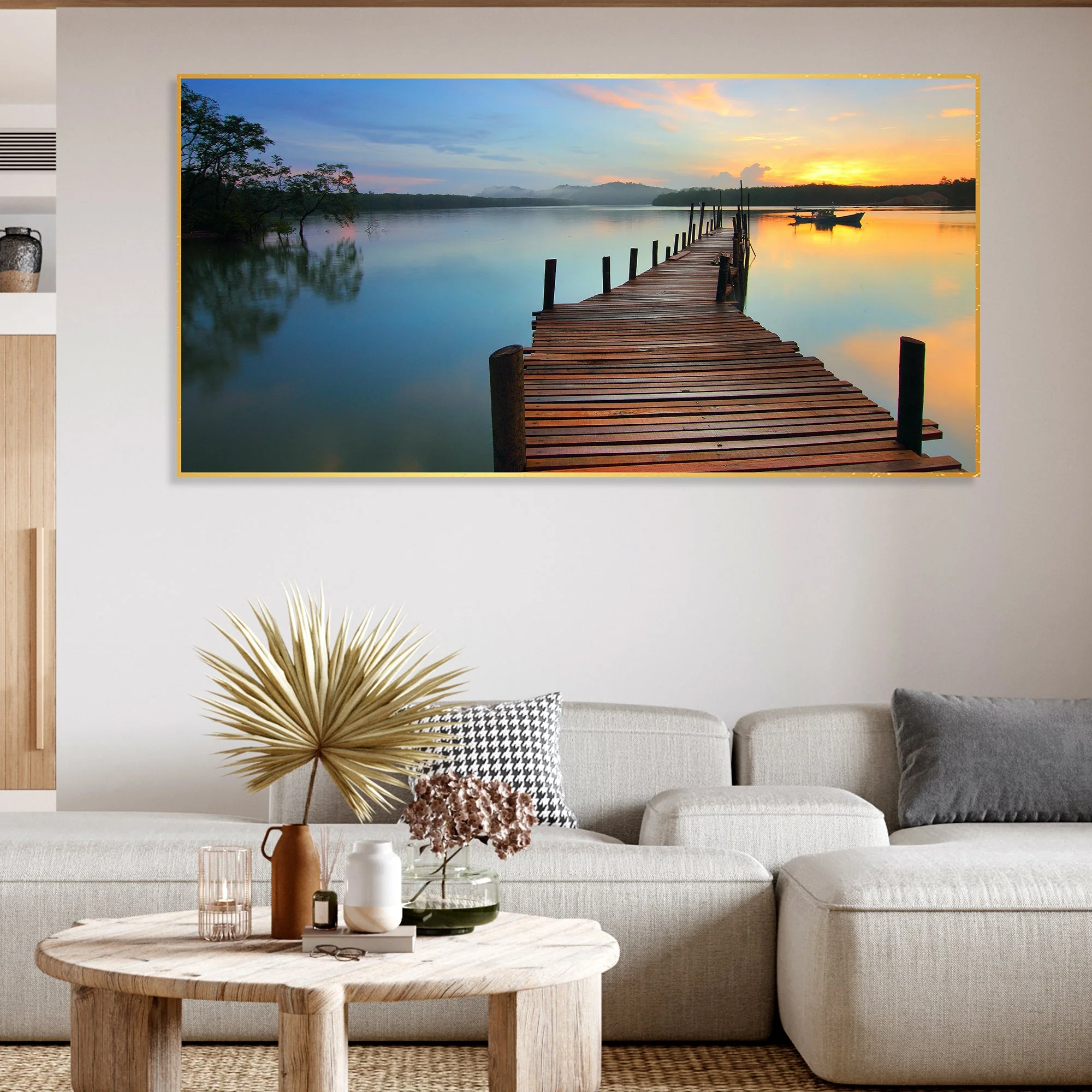 Wooden Jetty Lake in Sunset Floating Wall Painting - Image 2