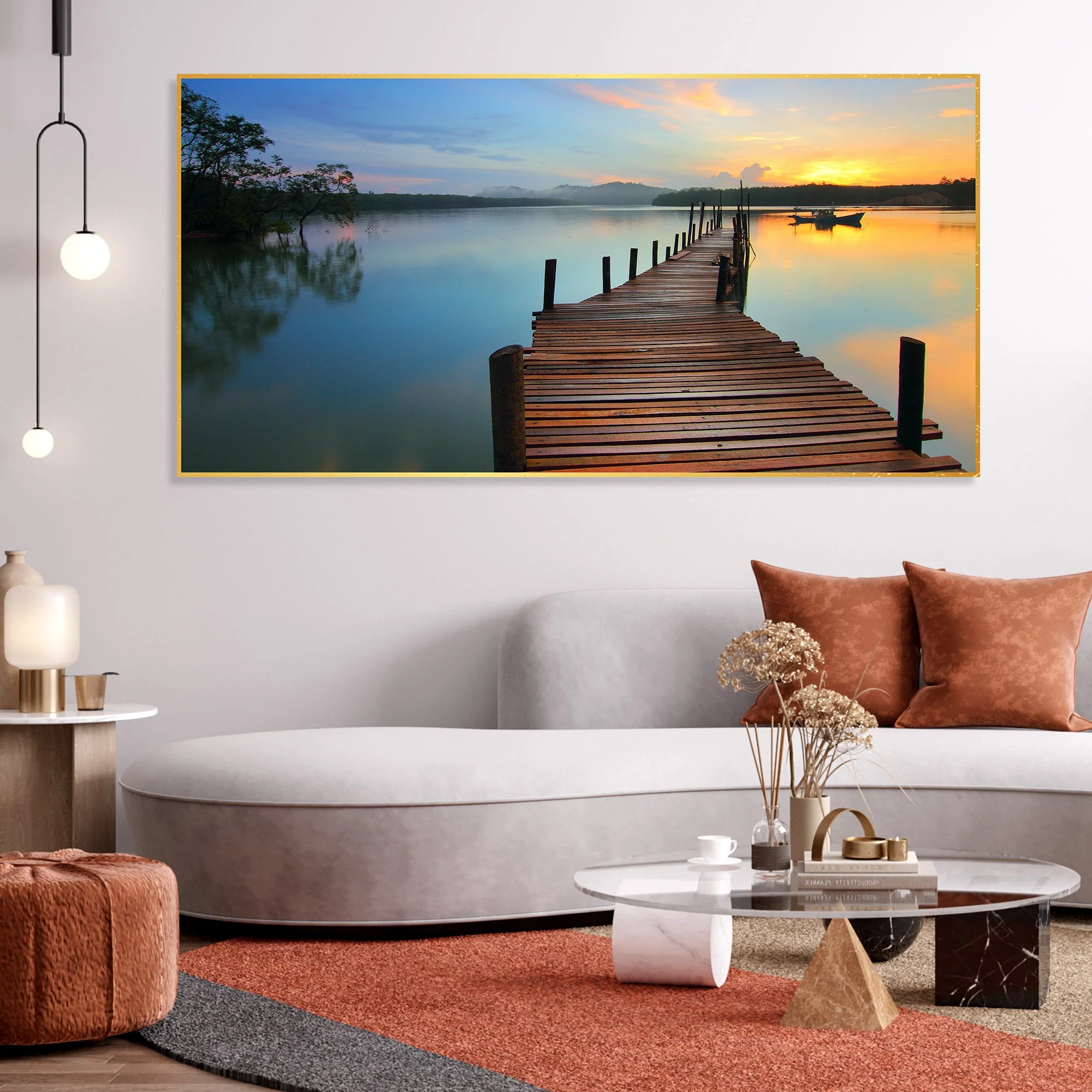Wooden Jetty Lake in Sunset Floating Wall Painting - Image 3