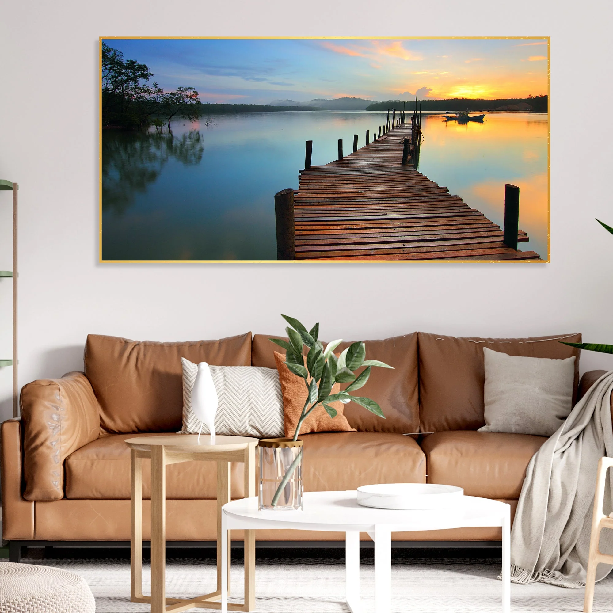 Wooden Jetty Lake in Sunset Floating Wall Painting - Image 4