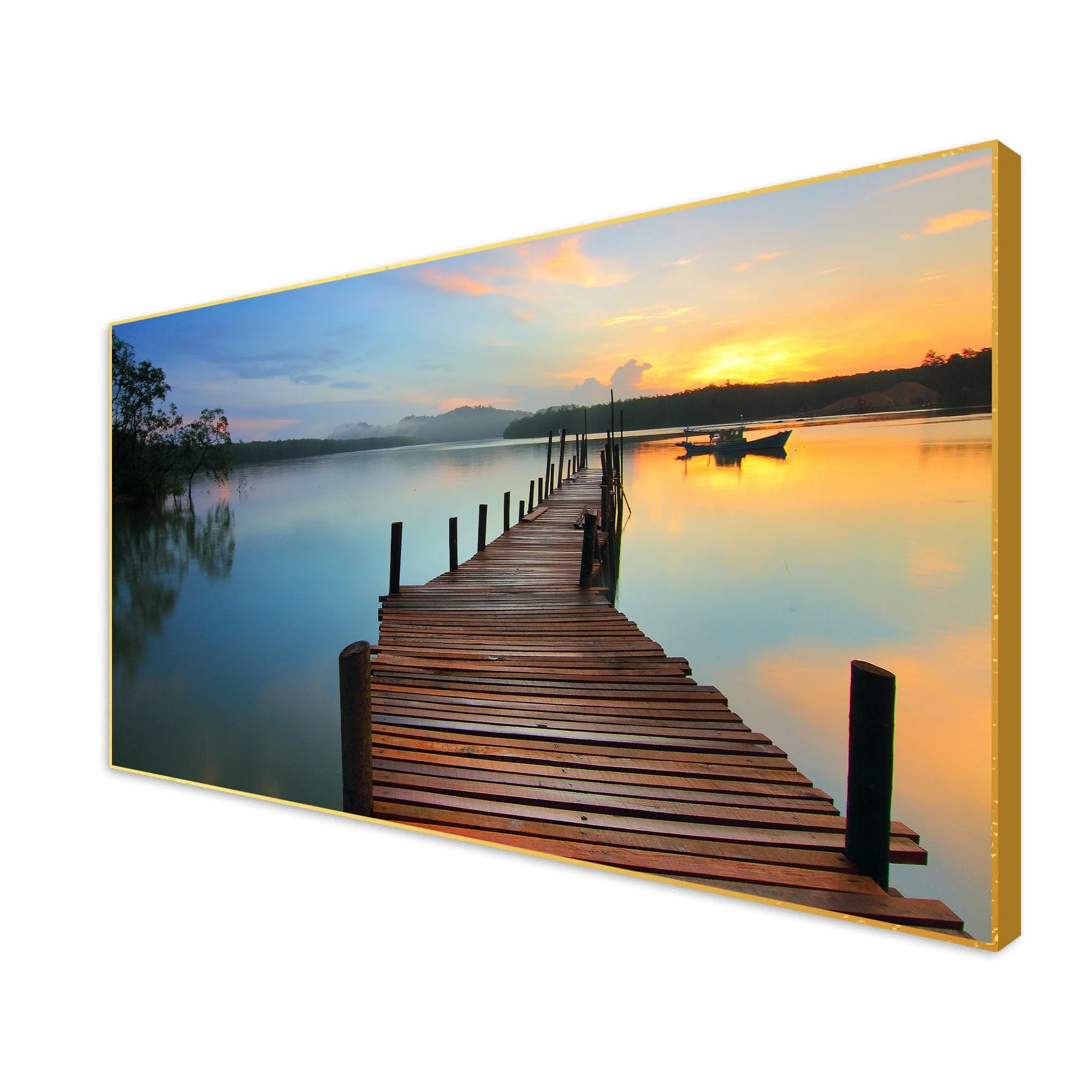 Wooden Jetty Lake in Sunset Floating Wall Painting - Image 5
