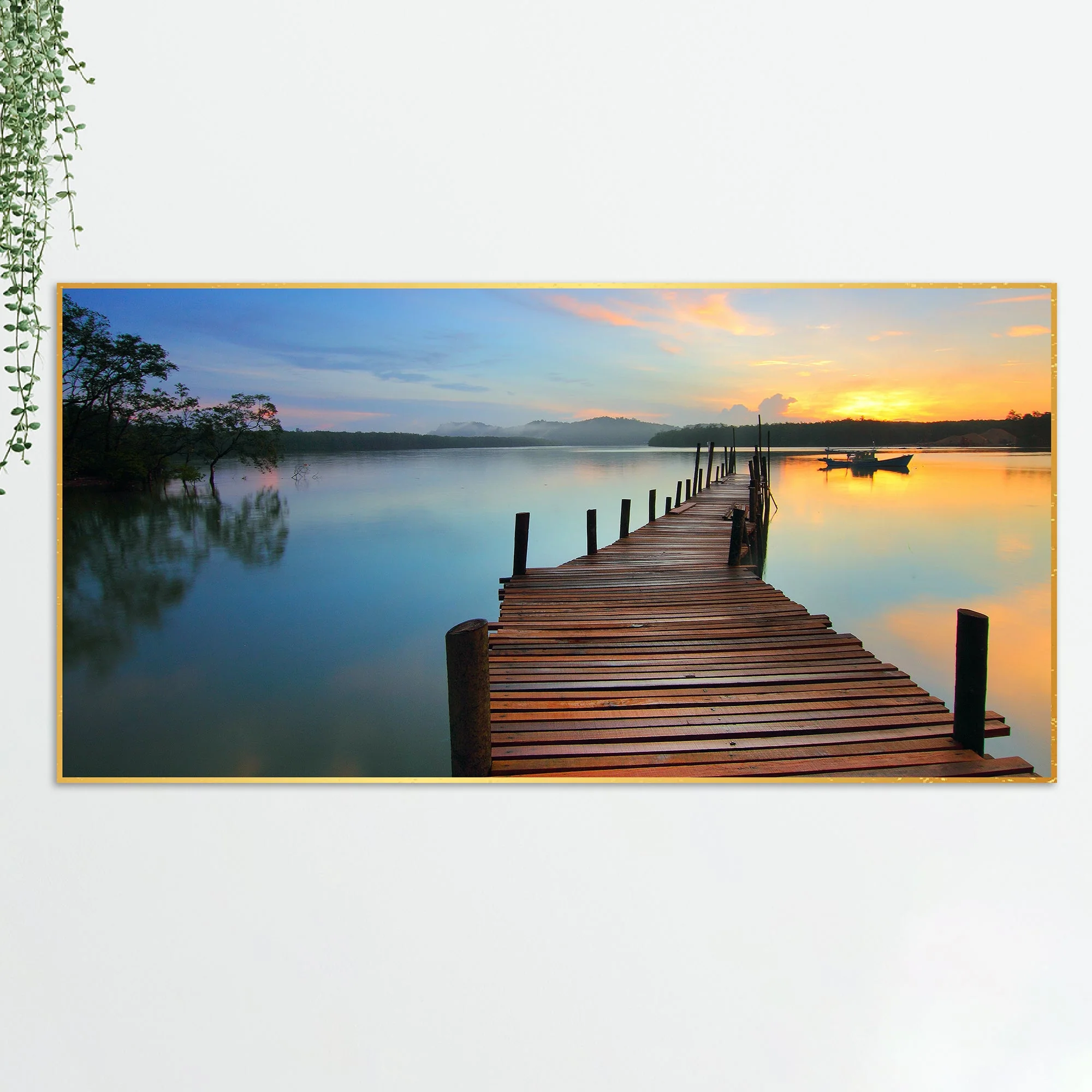 Wooden Jetty Lake in Sunset Floating Wall Painting - Image 6