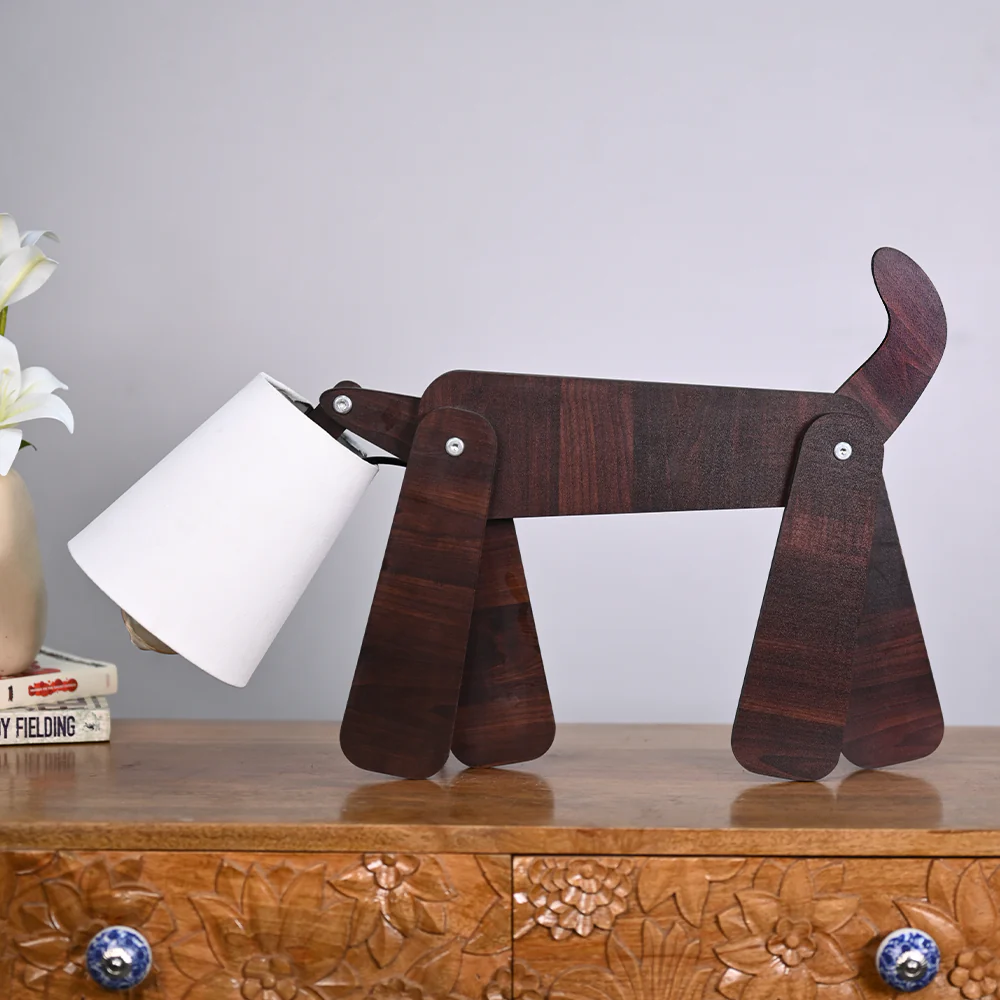 Wooden Playing Dog Night light Table Lamp For Home Decor | Living Room - Image 3