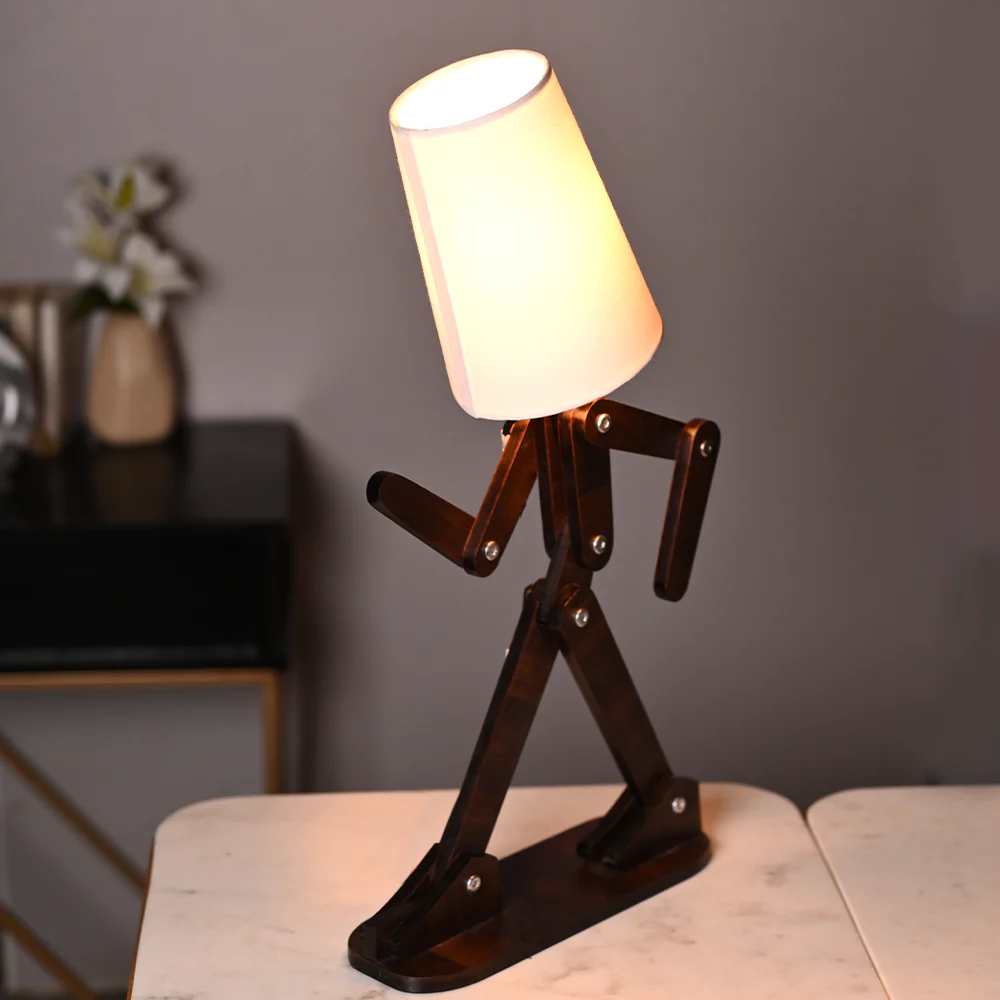 Wooden Walking Figurine Modern Table Night Lamp For Home Decor | Living Room - Image 3