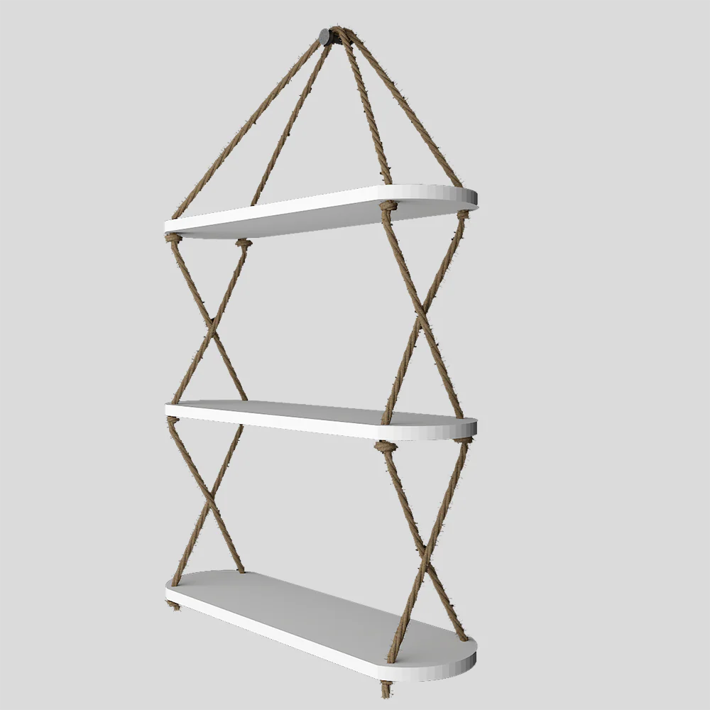 Wooden Wall Hanging Planter Shelf, Cross Rope with Three Layer (White Color) - Image 3