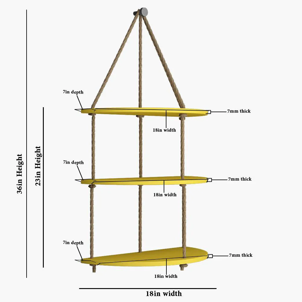 Wooden Wall Hanging Planter Shelf with Rope Three Layers(Yellow) - Image 4