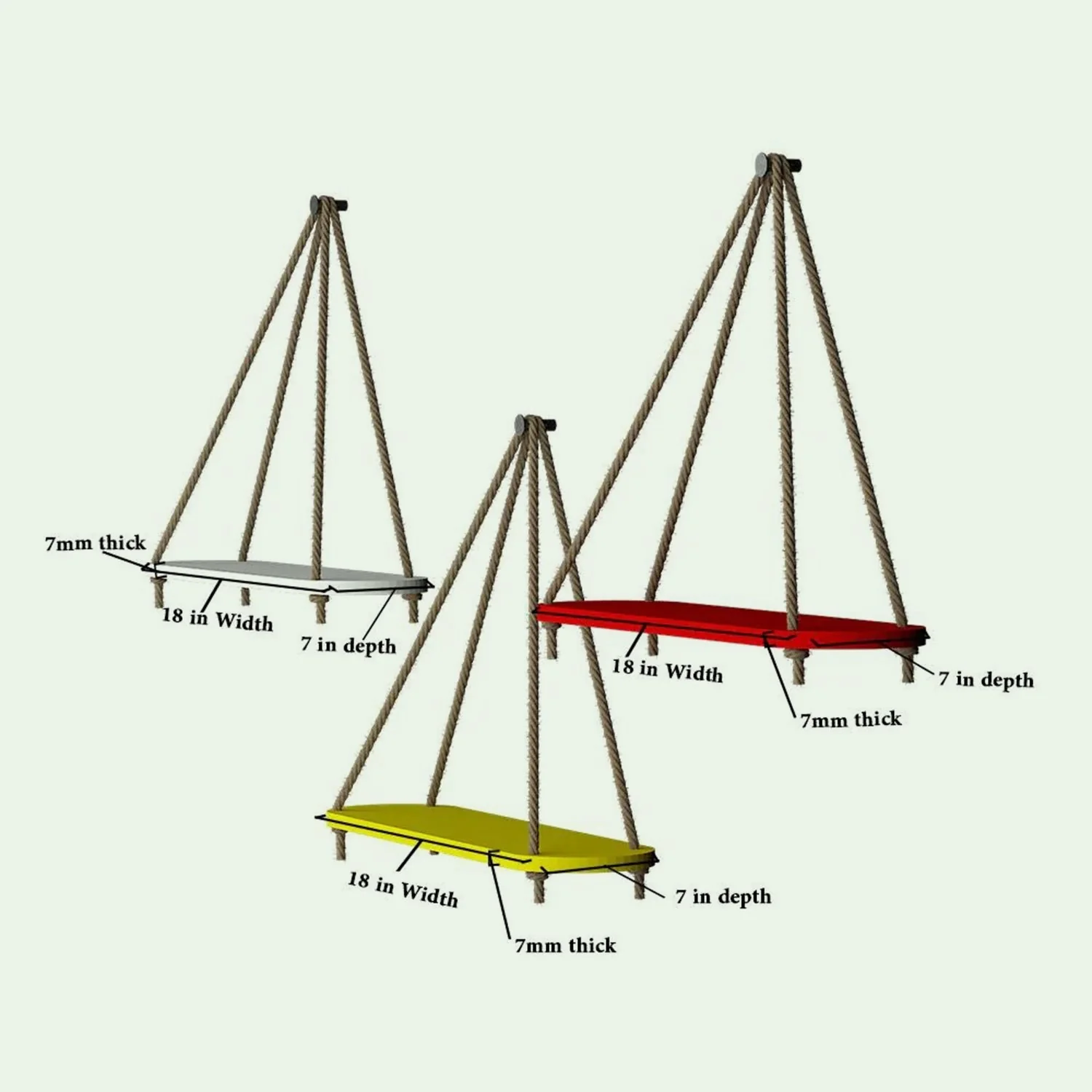 Wooden Wall Hanging Planter Shelf with Rope (Multicolor, Set of 3) - Image 4