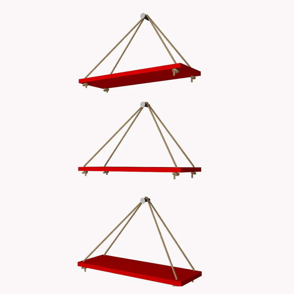 Wooden Wall Hanging Planter Shelf with Rope (Red, Set of 3) - Image 3