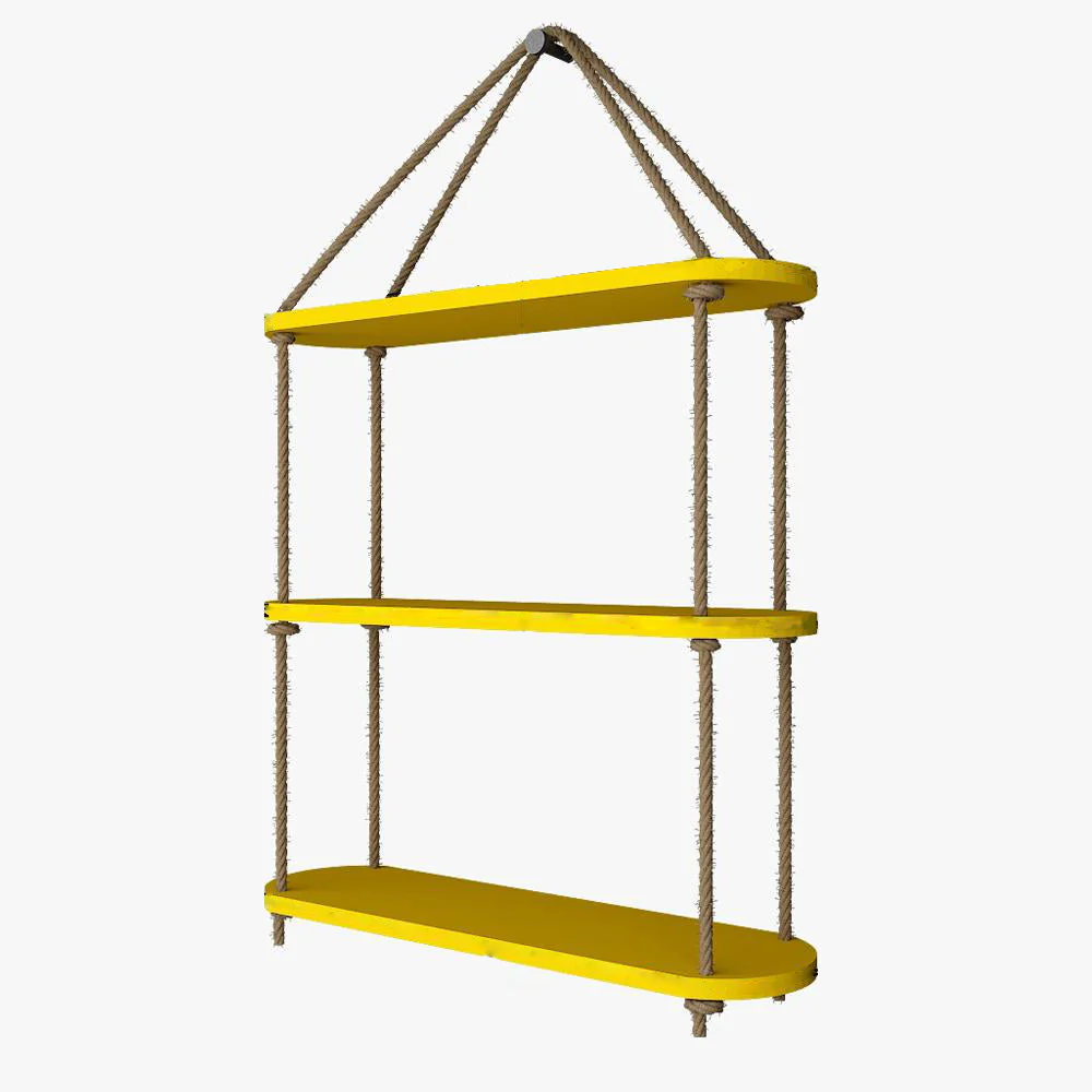 Wooden Wall Hanging Planter Shelf with Rope Three Layer (Yellow color) - Image 3
