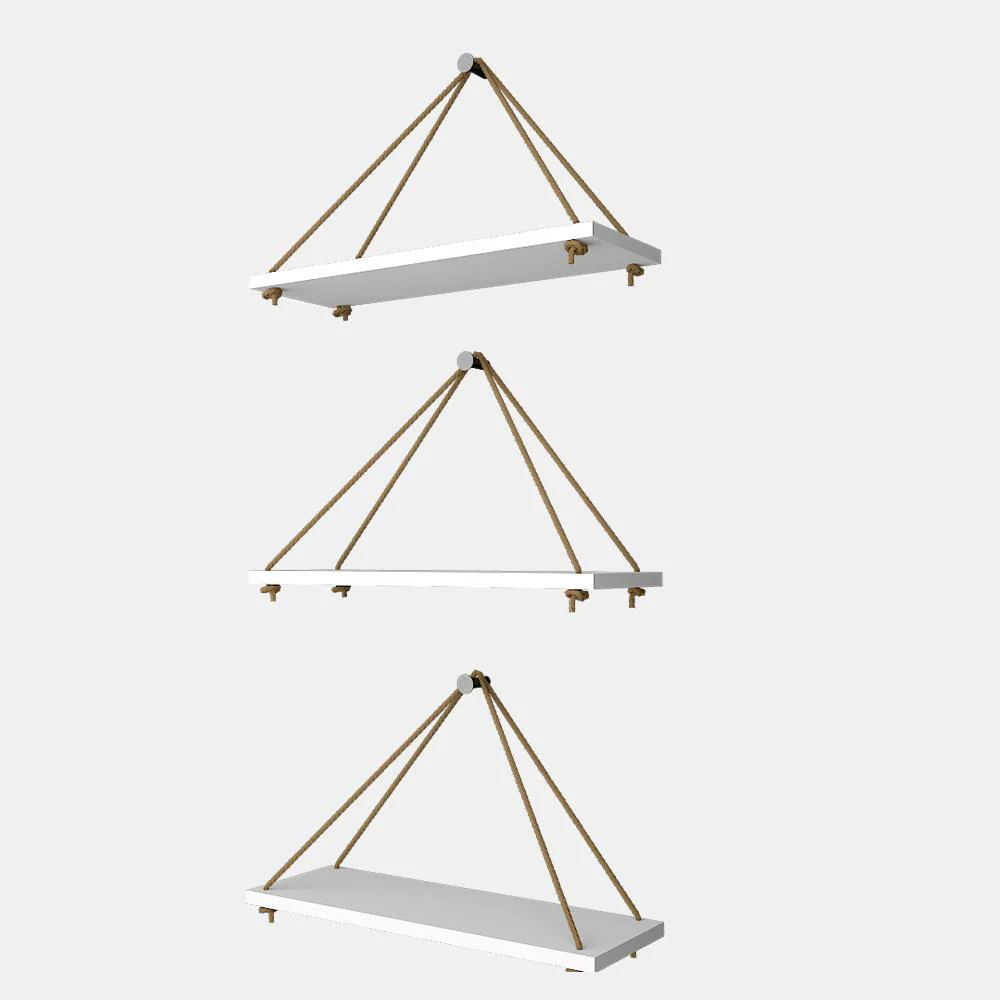 Wooden Wall Hanging Planter Shelf with Rope (White, Set of 3) - Image 3