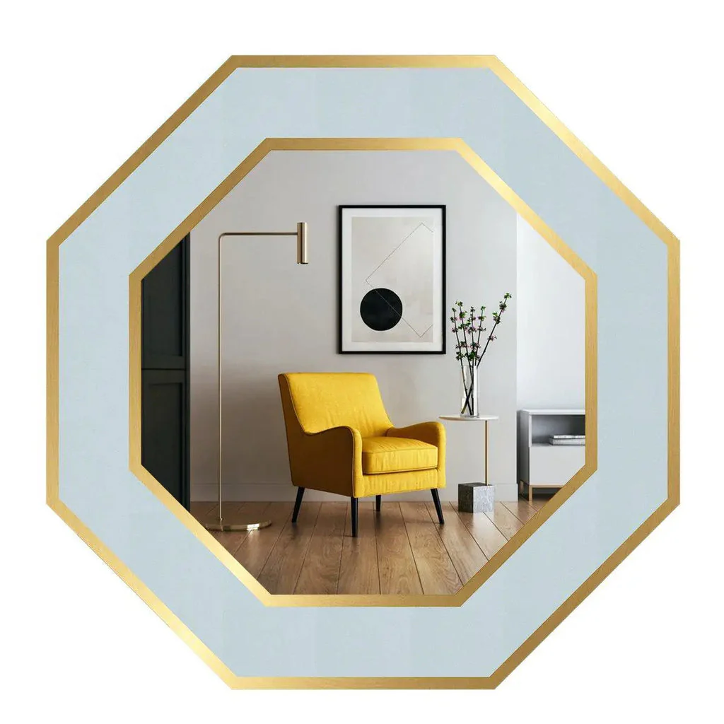 Wooden Wall Mirror Hexagon Shape Decorative - Image 2