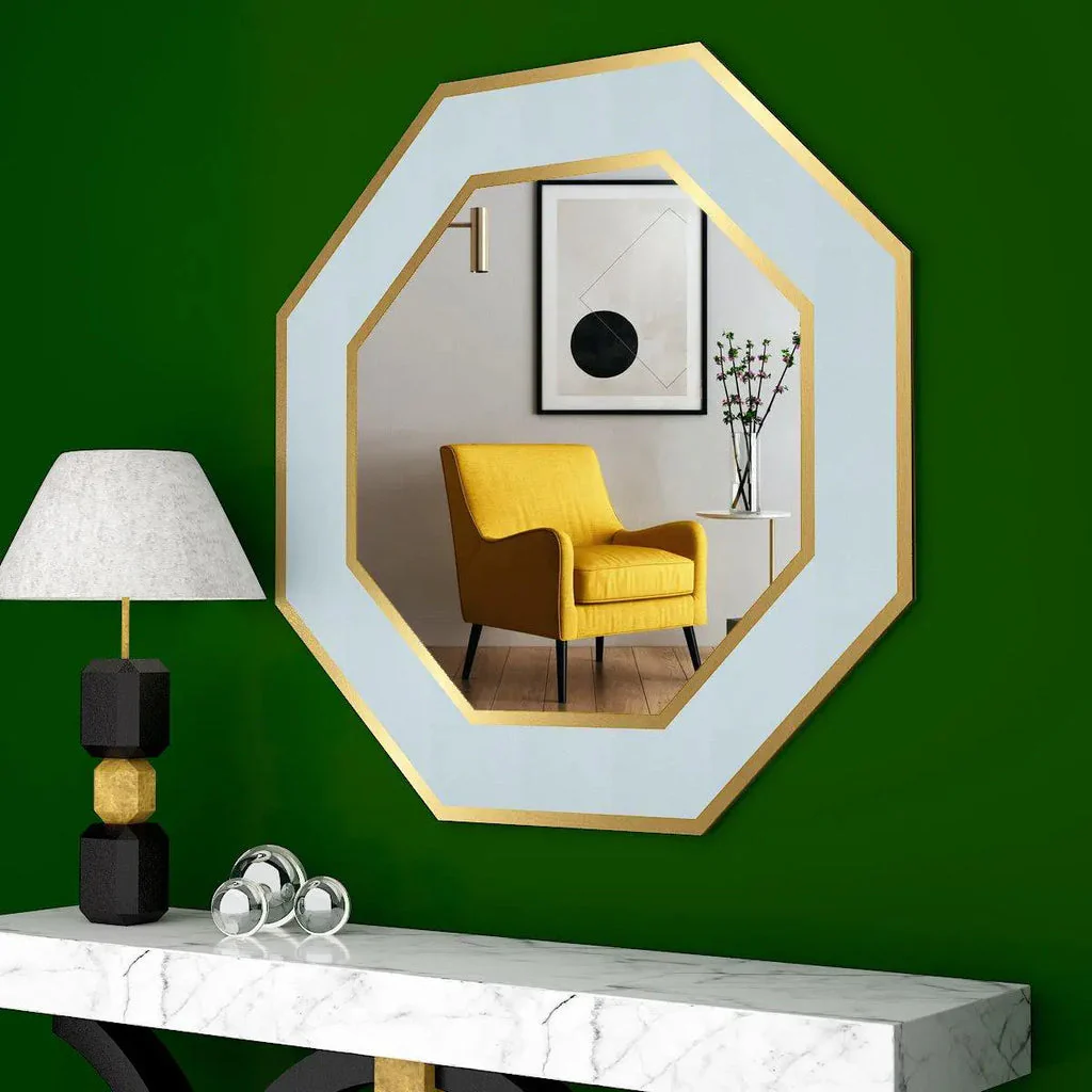 Wooden Wall Mirror Hexagon Shape Decorative - Image 3