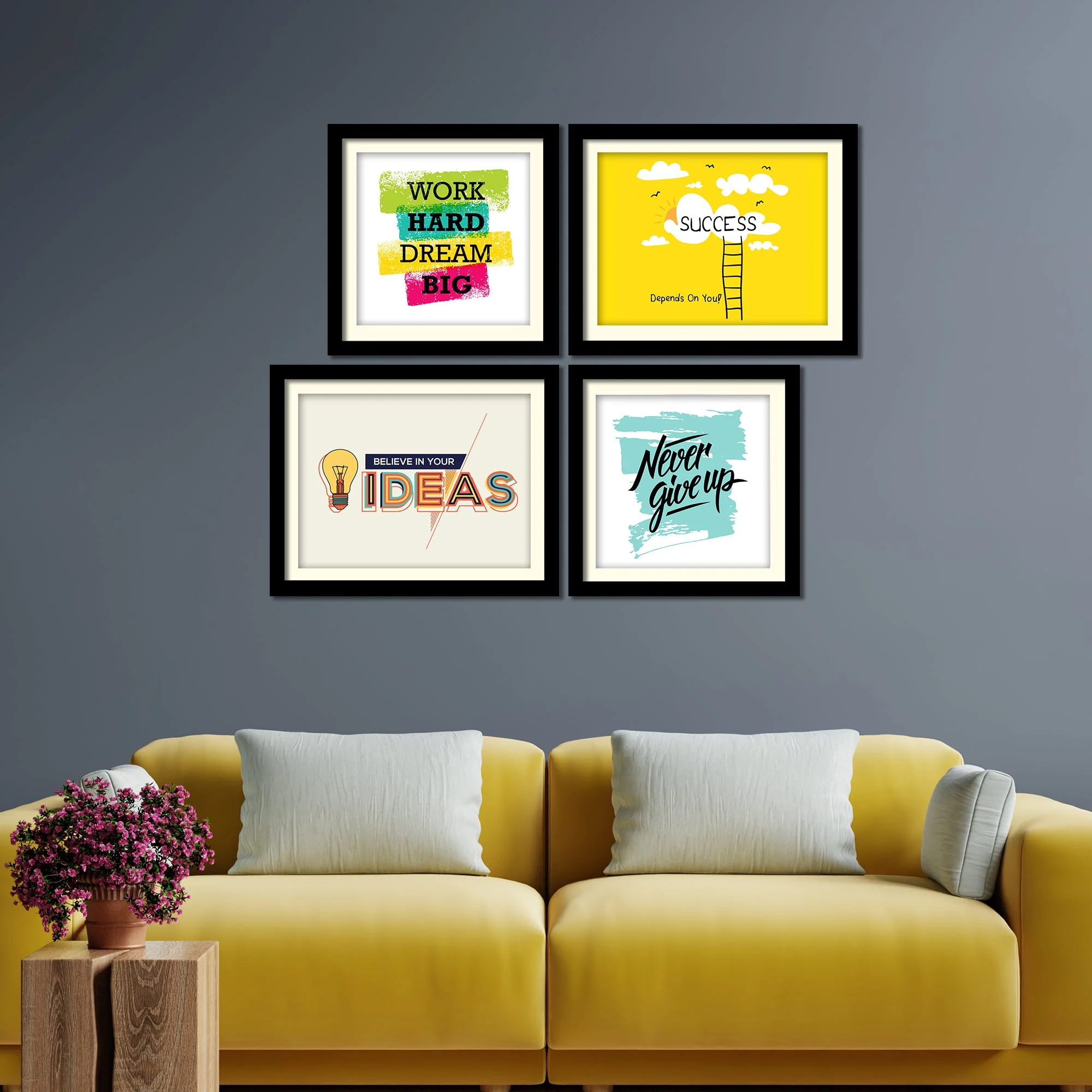 Work Hard Motivational Quotes Wall Hanging Frame Set of Four - Image 3
