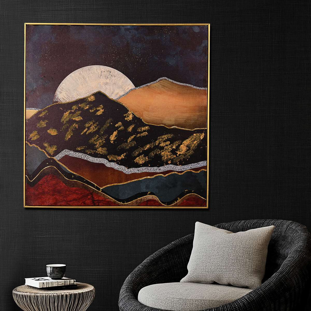 World of Colors Mountain Hand Painted Wall Painting with Floating Frame - Image 3