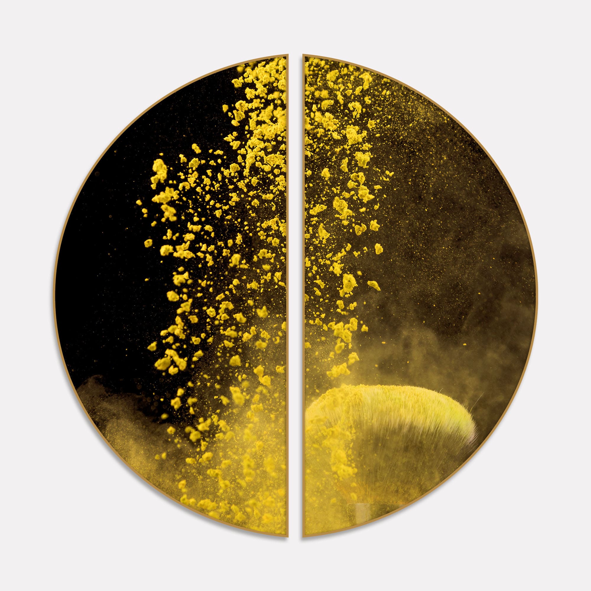 Yellow Cloud Texture Art in Dark Background Semi Circle Frames Set Of 2 - Image 2