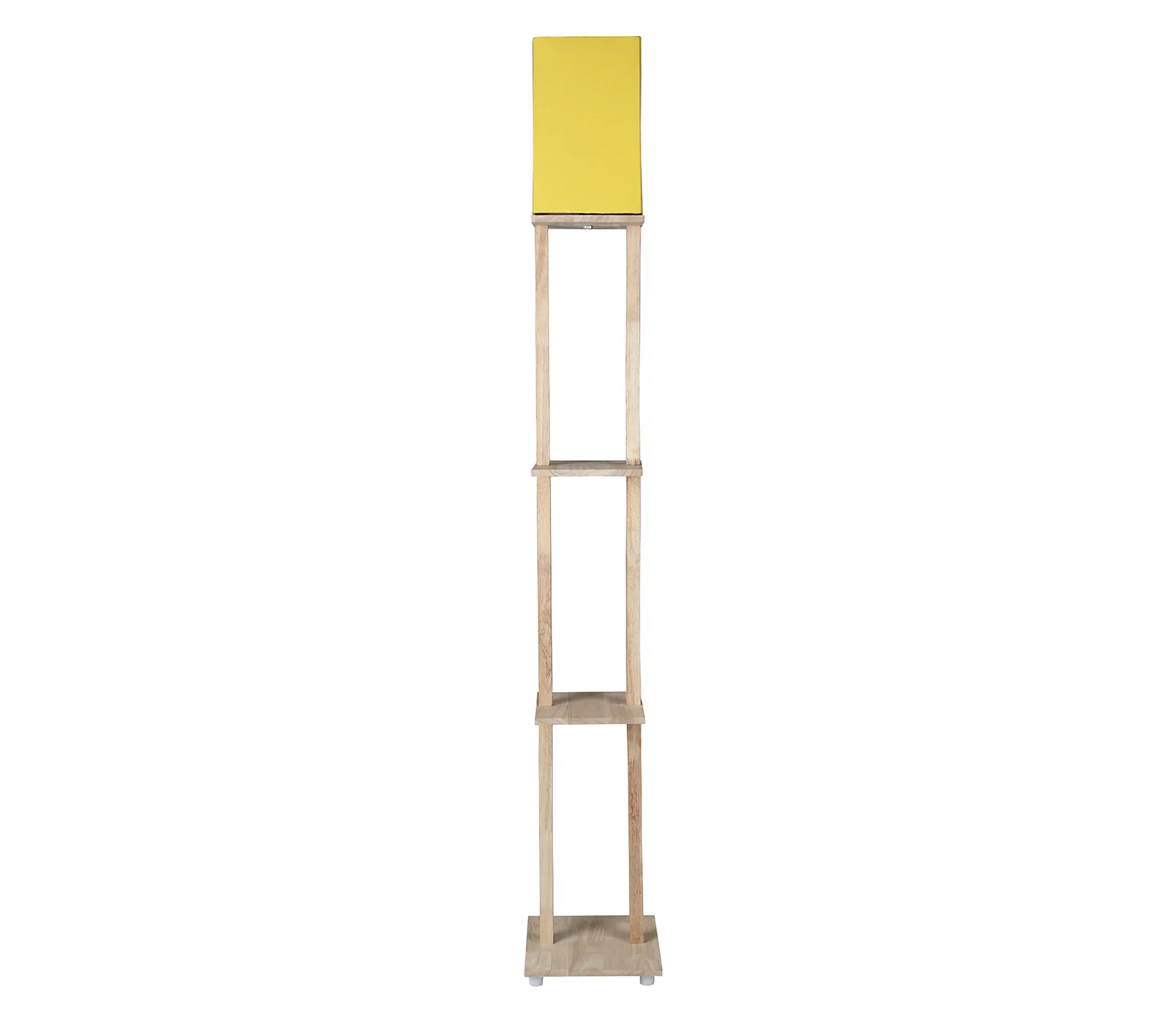 Yellow Color Cotton Shade 3 Tier Shelf Storage Solid Wooden Floor Lamp - Image 3