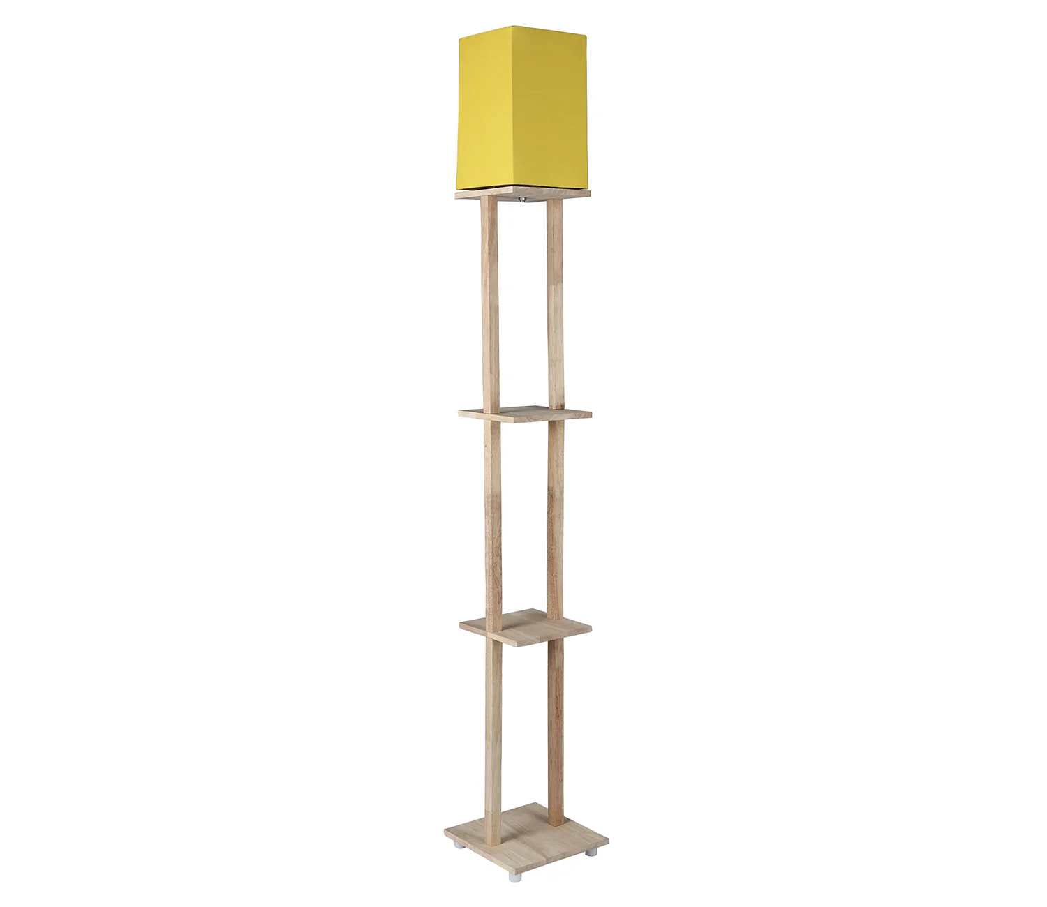 Yellow Color Cotton Shade 3 Tier Shelf Storage Solid Wooden Floor Lamp - Image 4