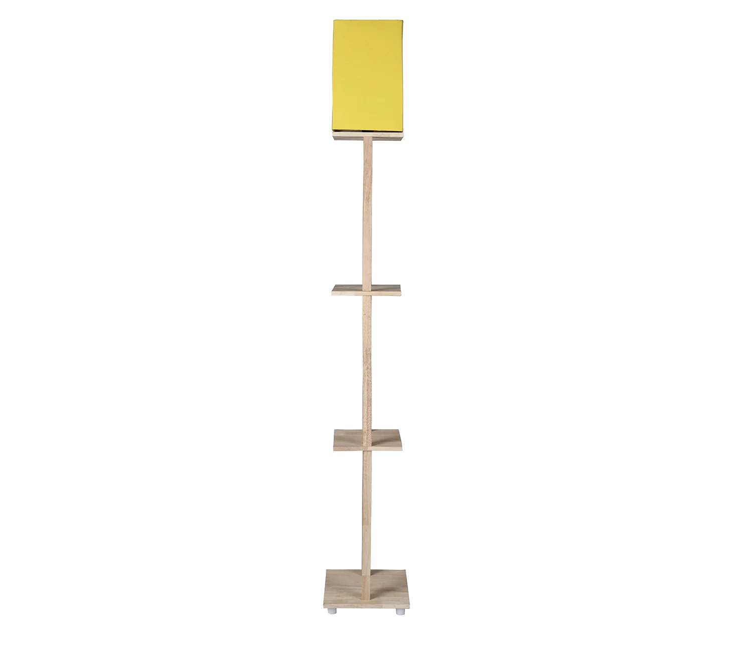 Yellow Color Cotton Shade 3 Tier Shelf Storage Solid Wooden Floor Lamp - Image 5