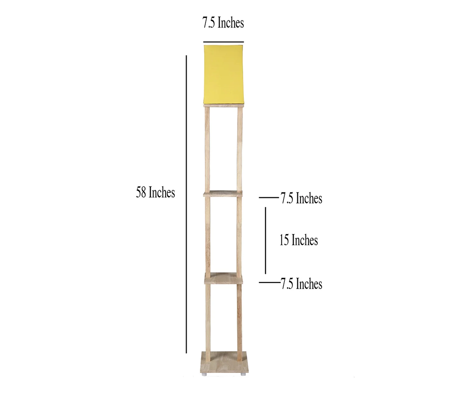 Yellow Color Cotton Shade 3 Tier Shelf Storage Solid Wooden Floor Lamp - Image 7