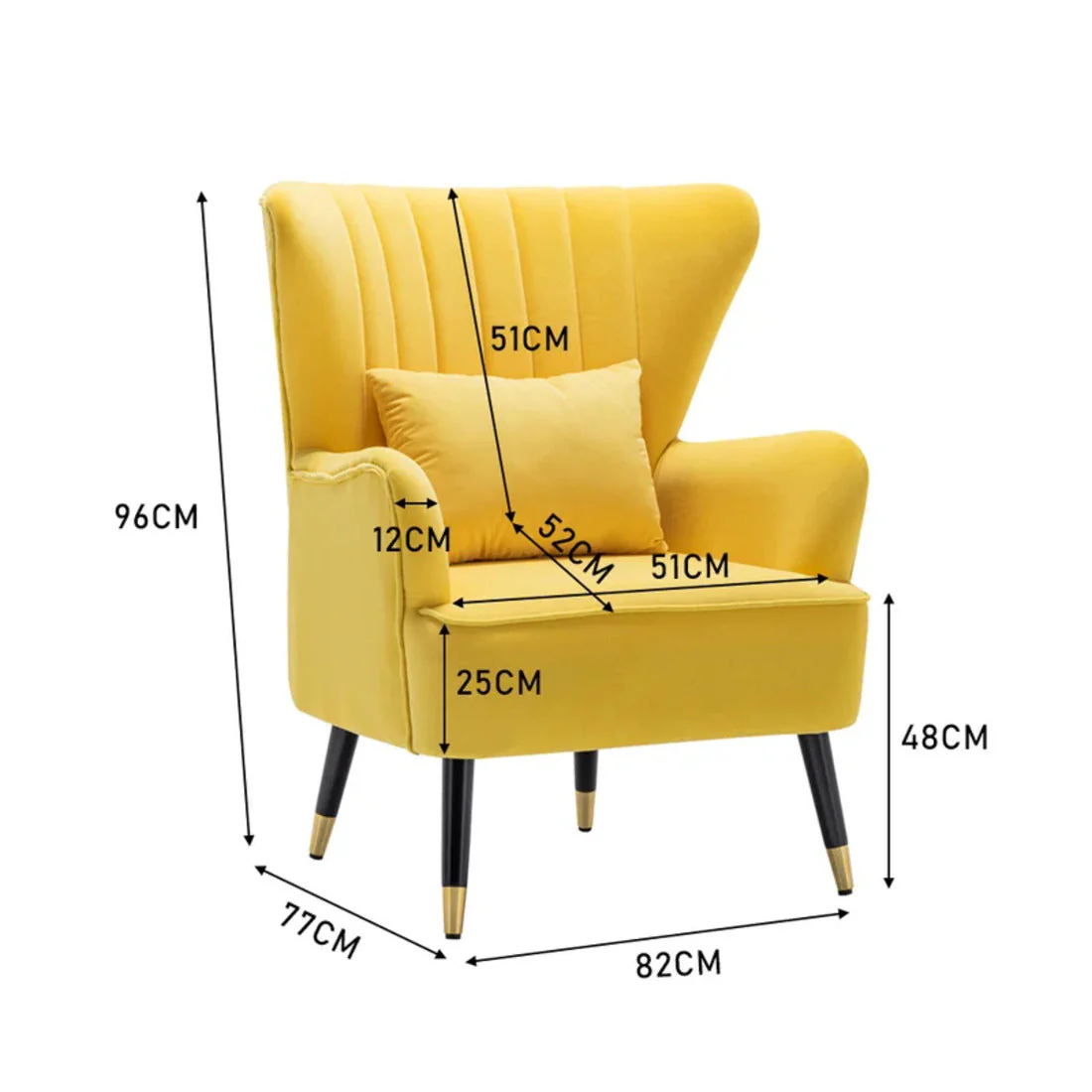 Yellow Color Tufted Accent Chair with Cushion - Image 6