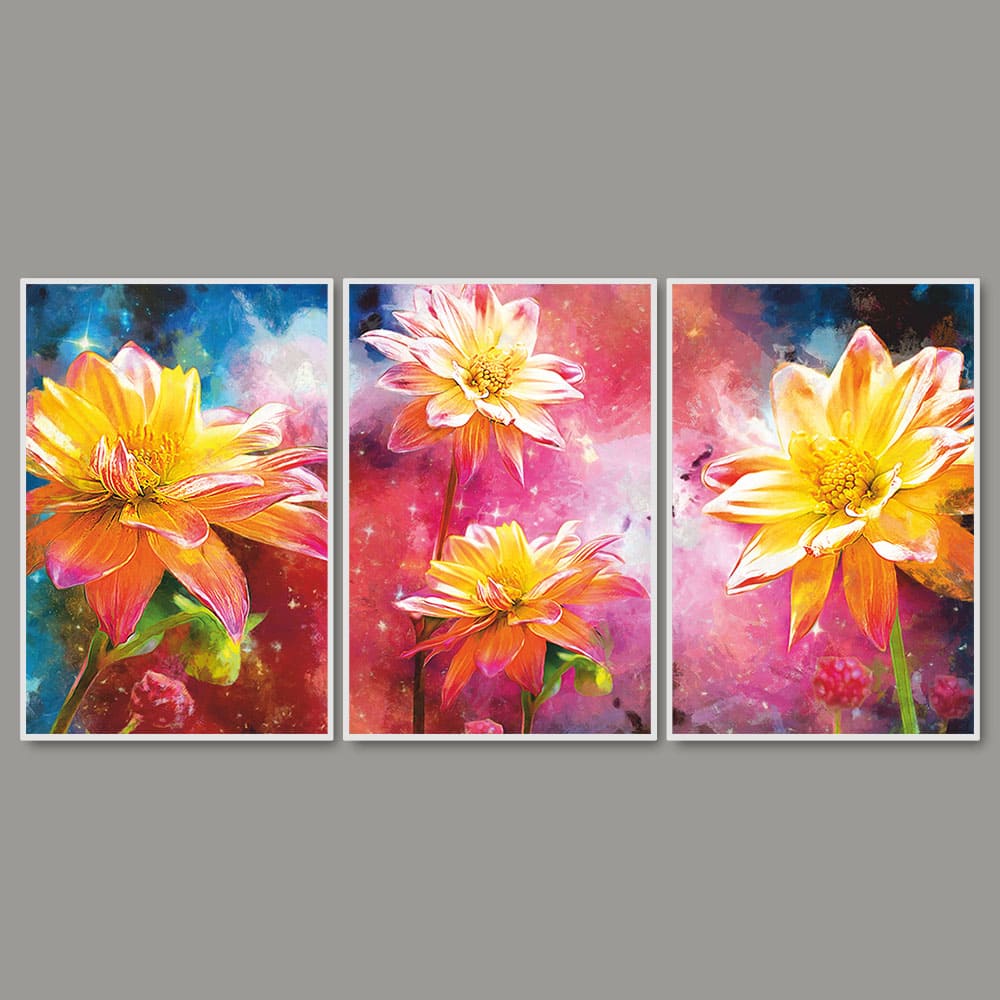 Yellow Flower Art Floating Canvas Wall Painting Set of Three - Image 3