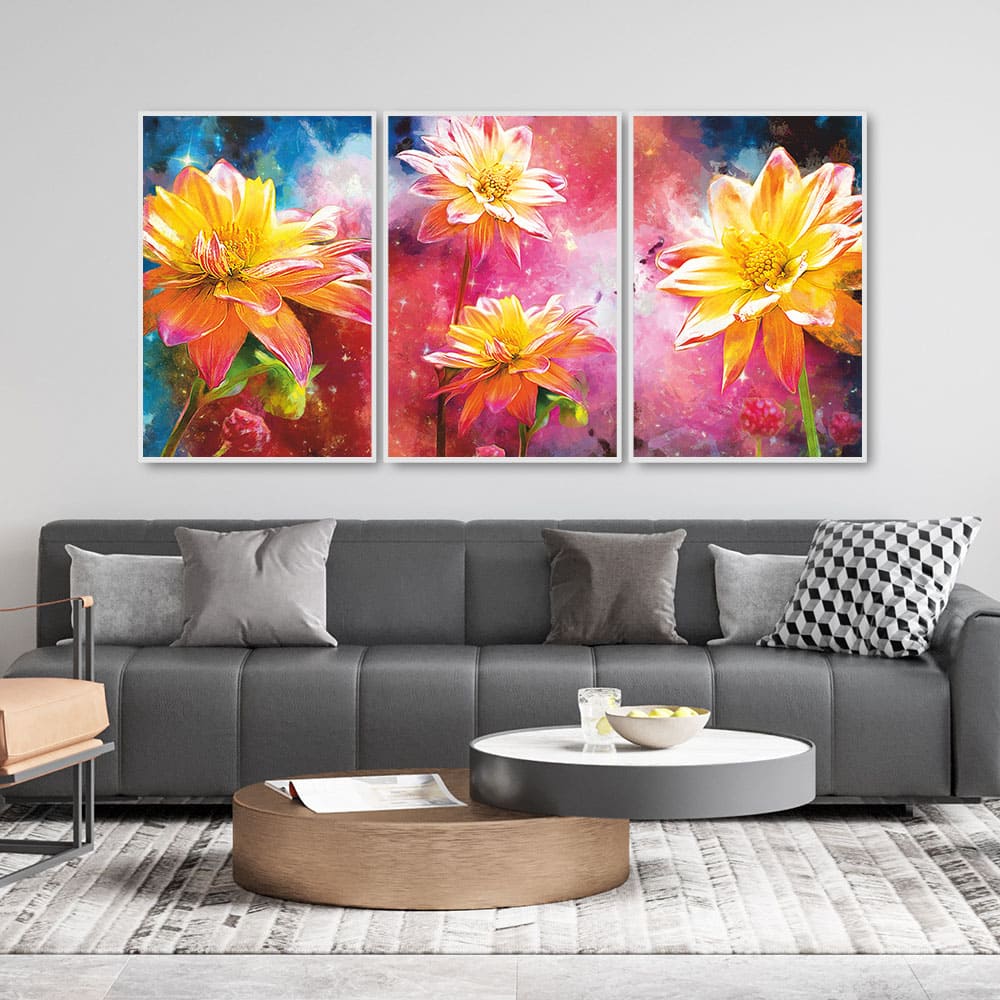 Yellow Flower Art Floating Canvas Wall Painting Set of Three - Image 4