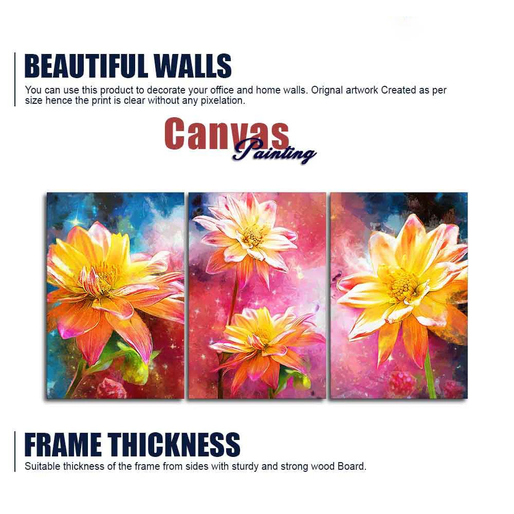 Yellow Flower Canvas Wall Painting of 3 Pieces - Image 6