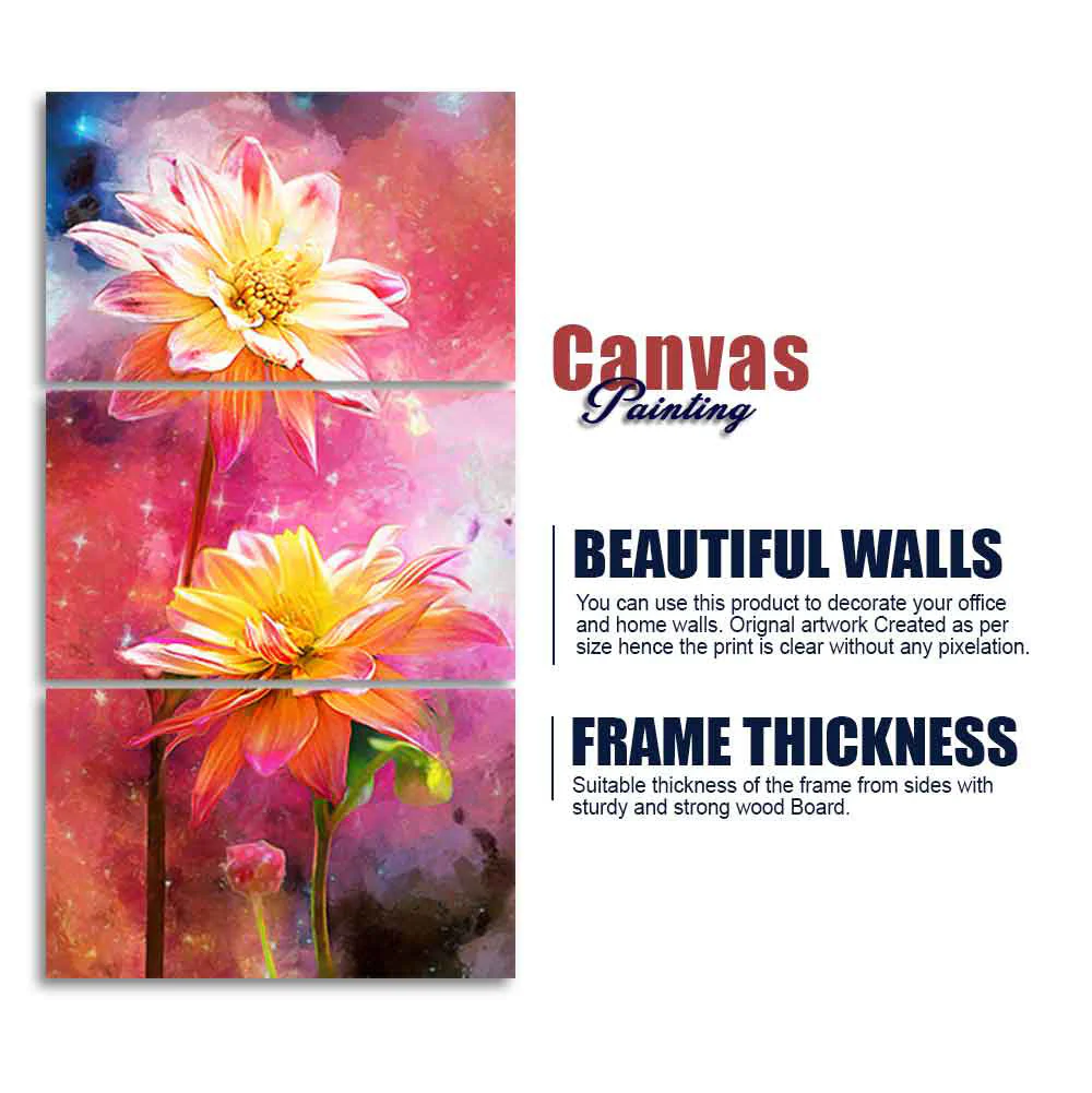 Yellow Flowers on Colorful Galaxy Background 3 Pieces Canvas Wall Painting - Image 5