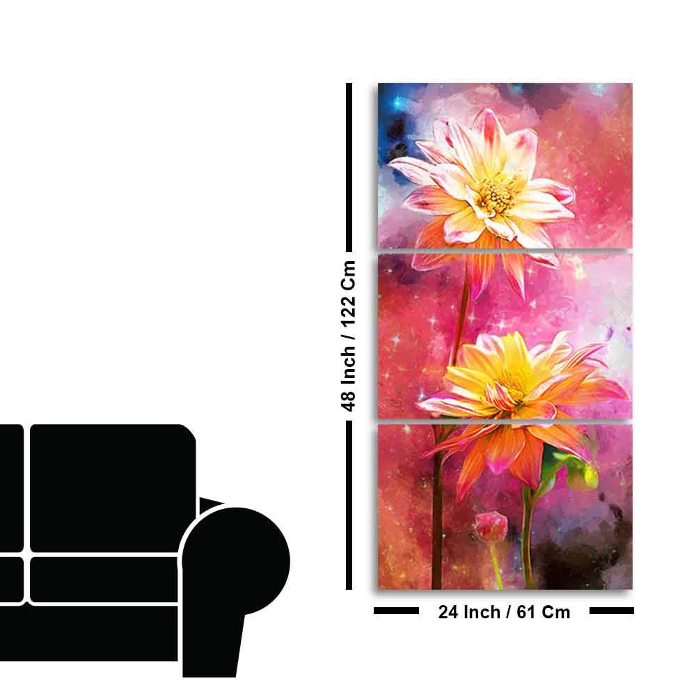 Yellow Flowers on Colorful Galaxy Background 3 Pieces Canvas Wall Painting - Image 6