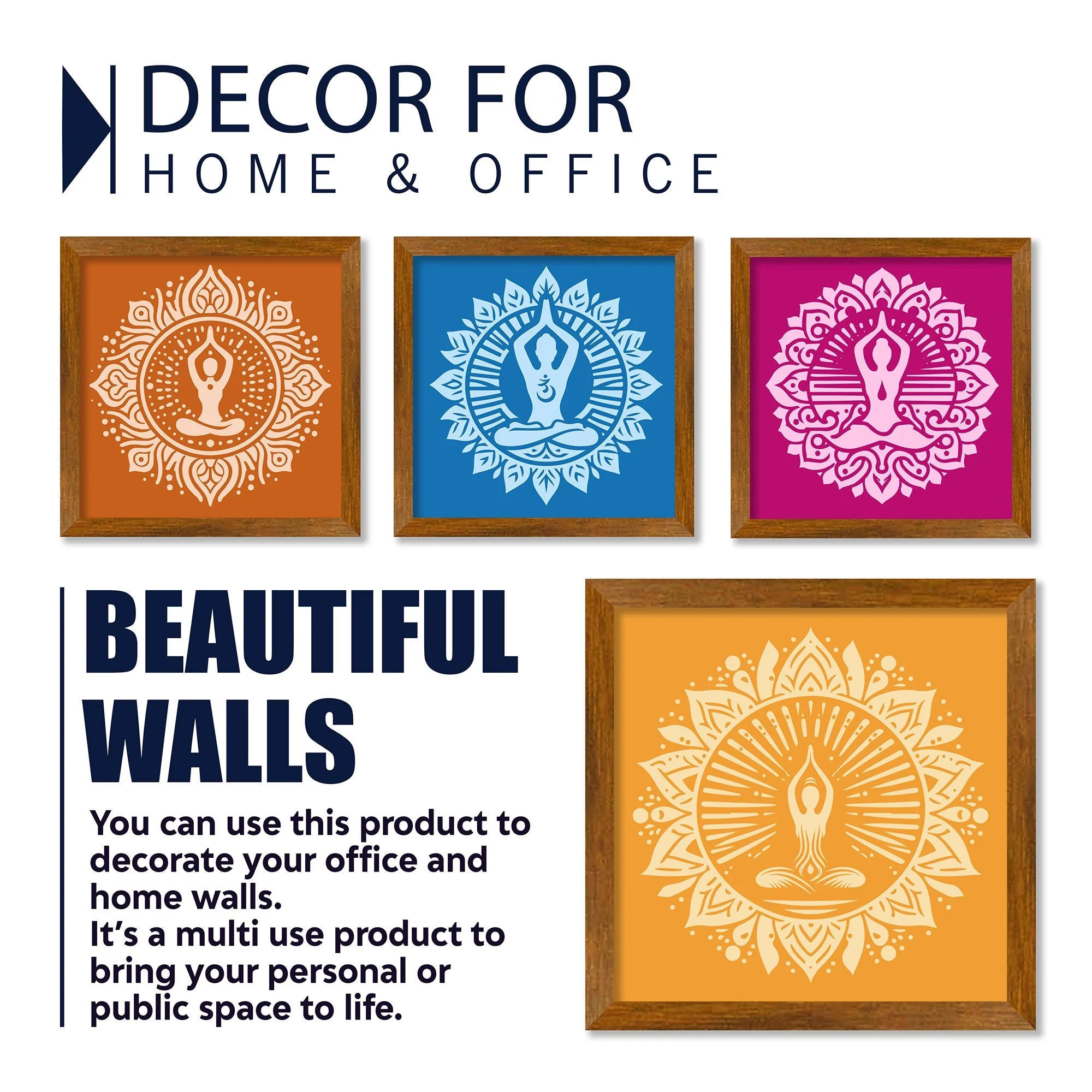 Yogaasana Art Wooden Wall Frame Set of Four - Image 4