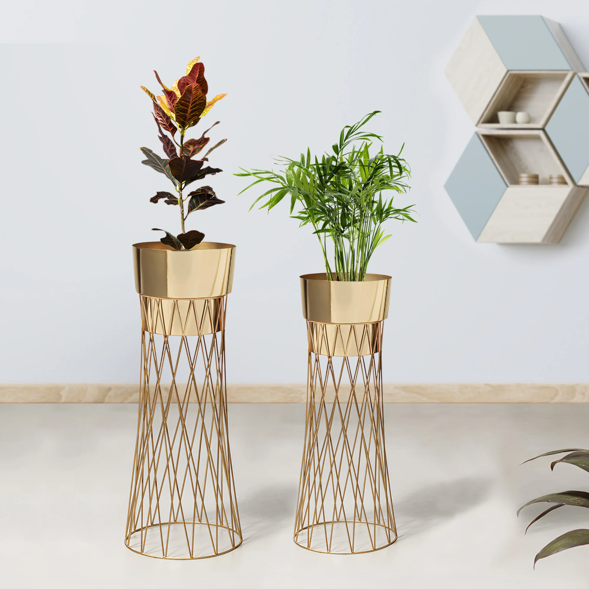 Zen Botanics Gold Stand & Ross Gold Pot Planters Set of 2 - Image 3