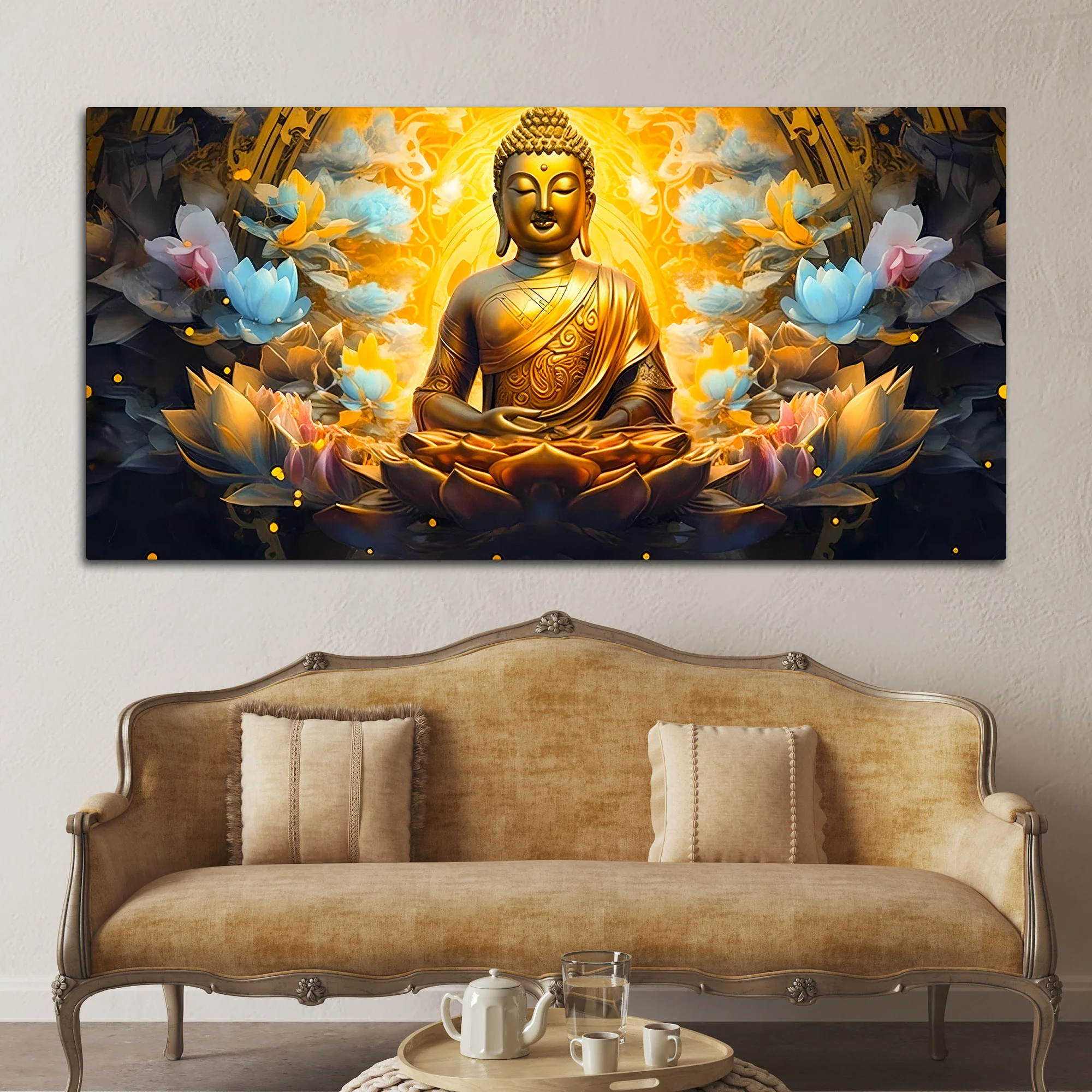 Zen Inspired Lord Buddha Canvas Painting for Wall Decor - Image 3